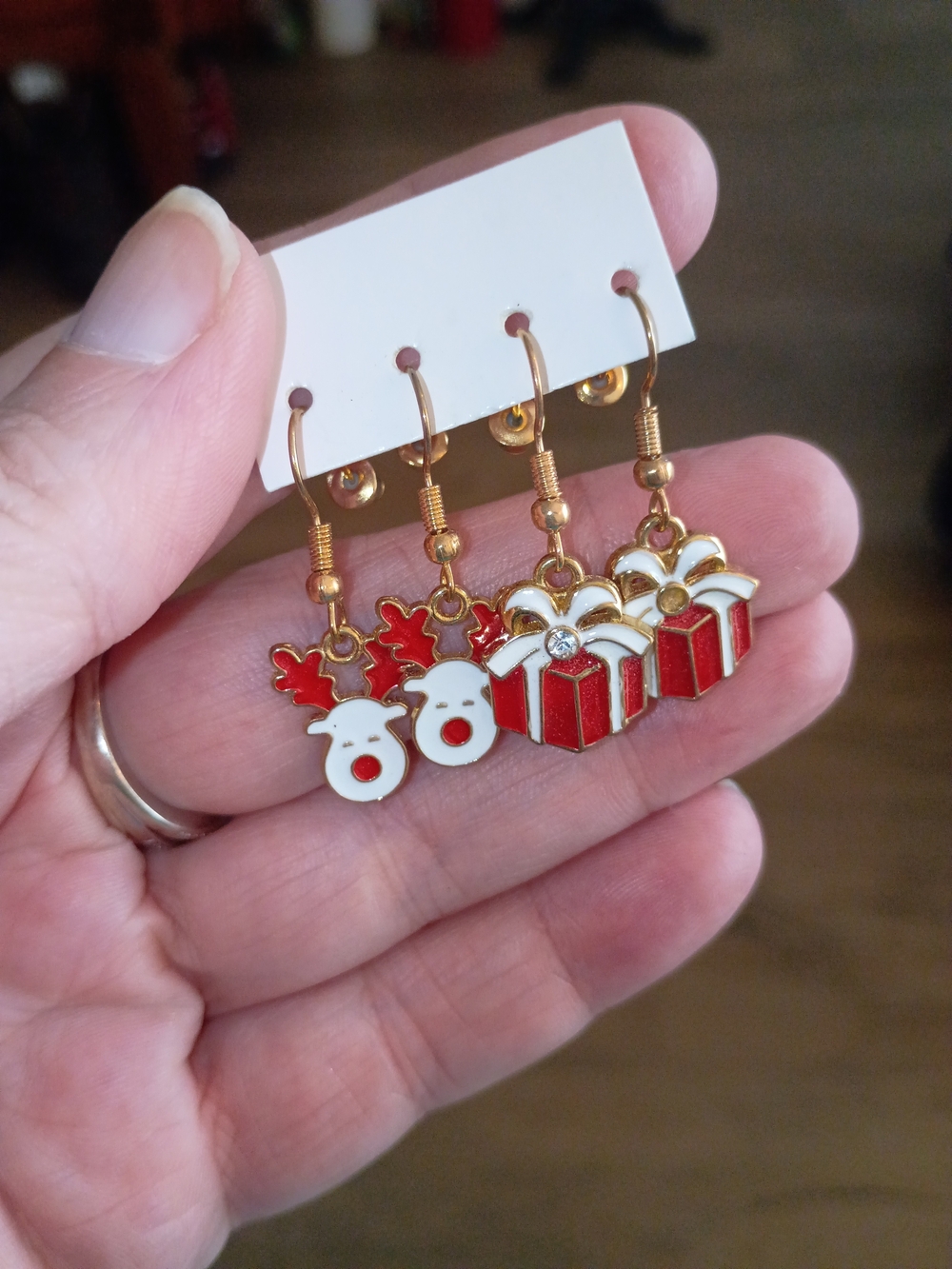 Park Lane Red and White Holiday Reindeer & Gift Earrings Set